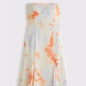 Abercrombie & Fitch Strapless Midi Dress in Orange and Light Blue. Worn Once.